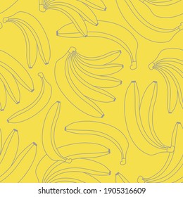 Minimalist bananas vector seamless pattern on a yellow background. Gray outline bananas background. Trendy bananas pattern in colors of the year 2021. Can be used for wrapping paper, textile print