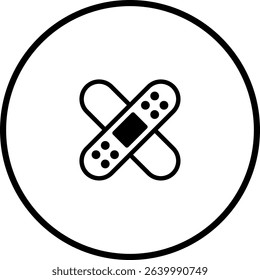 Minimalist bandage icon, crossed adhesive plasters illustration in a circle frame