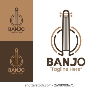 Um logotipo banjo minimalista refletindo simplicidade e ritmo, ótimo para rótulos de música folclórica e marca de instrumento acústico.