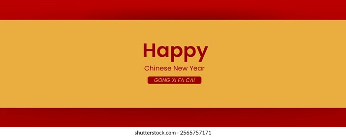 Minimalist banner 2025 Chinese new year with gold and red color background