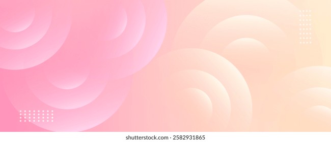 Minimalist banner background with circle effect style. Pastel colorful, pink and yellow gradations geometric abstract background. Ideal for business, banners, covers, posters, web headers.