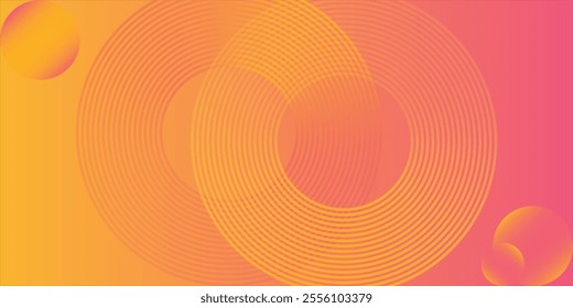 Minimalist banner background, pastel colorful, pink and yellow gradations. Circle effect style geometric, abstract background.