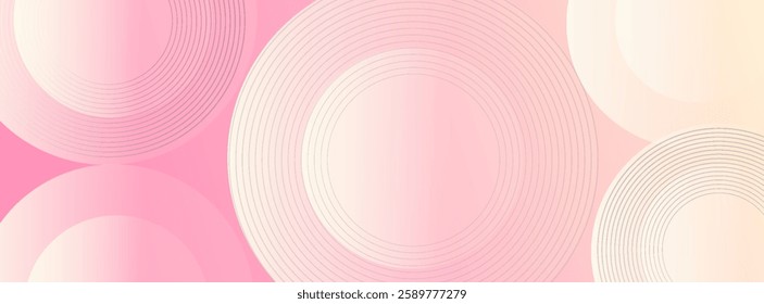 Minimalist banner background, pastel colorful, pink and yellow gradations. Circle effect style geometric, vector
