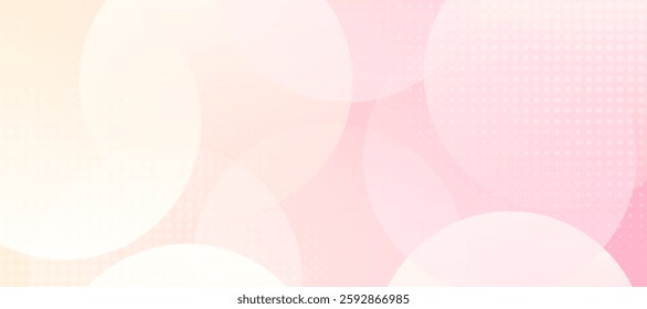 Minimalist banner background, pastel colorful, pink and yellow gradations. Circle effect style geometric, abstract background. Subtle pattern. Digital polka. Dots gradation