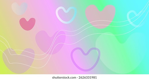 Fondo de Anuncio minimalista, colores del arco iris. Efecto de círculo en forma de símbolo de amor, con líneas onduladas en capas.eps 10
