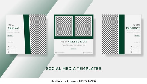 Minimalist banner green color for social media post. Premium Vector