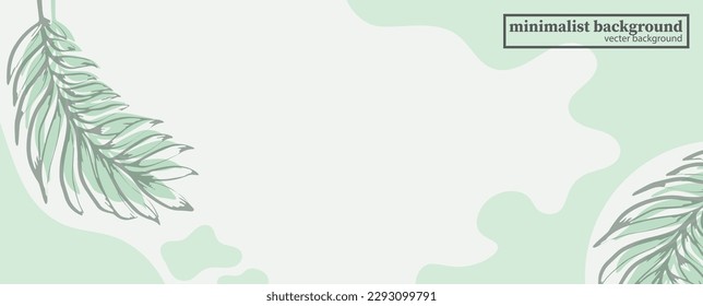 Minimalist banner template background. Green colour leaves with pastel background. Organic abstract shapes and line. Minimalist style. Pastel background. Vector. Web banner