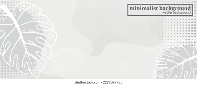 Minimalist banner template background. Silver colour leaves. Organic abstract shapes and line. Minimalist style. Pastel background. Minimalist background. Black and White