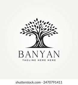 minimalist banyan old tree icon logo vector illustration design. simple minimalist environment, nature, ecology logo concept