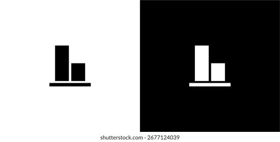 Minimalistisches Balkendiagramm-Symbol, das Datenanalyse und Statistiken darstellt. Schwarz auf Weiß und Weiß auf Schwarz, einzelne Vektorsymbole für Berichte, Geschäftswelt und Infografik.