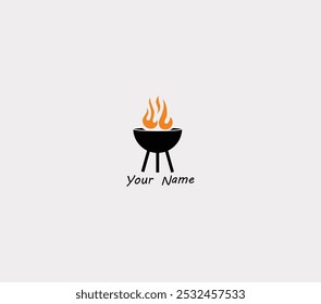 Logotipo de churrasco minimalista com uma grelha em chamas, perfeito para restaurantes de marca, eventos de churrasco ou projetos de culinária ao ar livre. Ícone limpo e moderno