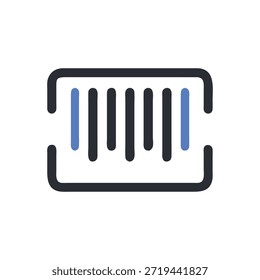 Um gráfico de código de barras minimalista apresenta linhas cinza-escuras com acentos azuis contra um fundo branco escuro. Estilo plano e design moderno.