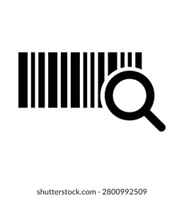 Minimalist barcode tracking icon featuring a barcode and magnifying glass, representing product identification, inventory monitoring, shipment tracking, and supply chain visibility. Ideal for warehouse management systems, logistics software, retail operations, inventory control platforms, ecommerce fulfillment, and asset tracking applications.