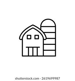 Ícone Minimalista de Estrutura de Tópicos de Celeiro e Silo, Representando a Vida da Agricultura Rural