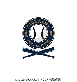 A minimalist baseball club logo showcasing a detailed ball, crossed bats, and customizable text to personalize your team identity. Perfect for sports branding and team logos with an elegant appeal.