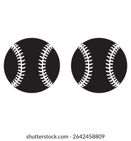 Minimalist Baseball Icon Isolated on White Background. Black and White Vector Illustration with Classic Stitching Pattern, Perfect for Sports Logos, Print, and Design