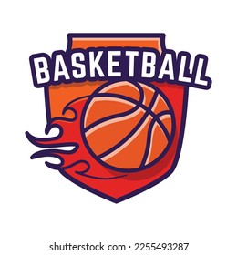 Minimalist Basketball logo emblem template, with white isolated background