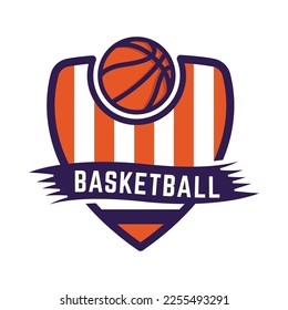 Minimalist Basketball logo emblem template, with white isolated background