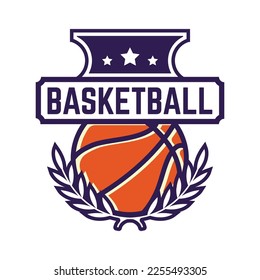 Minimalist Basketball logo emblem template, with white isolated background