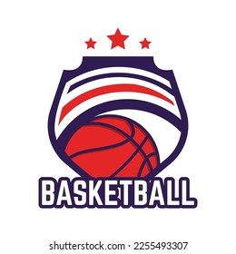 Minimalist Basketball logo emblem template, with white isolated background
