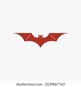 Minimalist bat illustration in red, representing Halloween, wildlife, or nocturnal themes.