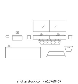 Minimalist bathroom in high tech style. Vector line illustration. Modern interior design.