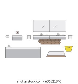 Minimalist bathroom in high tech style. Vector line illustration. Modern interior design.