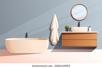 minimalist bathroom with sink and mirror, vector illustration