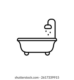 Minimalist Bathtub Illustration with Shower Water Drops in Simple Style
