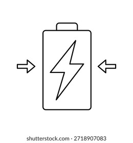 Minimalistisches Batteriesymbol mit einem Donner-Symbol und nach innen gerichteten Pfeilen, das Leistung und Effizienz symbolisiert.