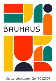 Minimalist Bauhaus Poster with Human-like Abstract Figure in Bold Color Blocks Vector Illustration