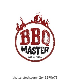 Minimalist BBQ Master logo with bold typography and flame accent. Perfect for grill masters, smokehouse branding, chef apparel, catering labels, and clean, modern barbecue merchandise.