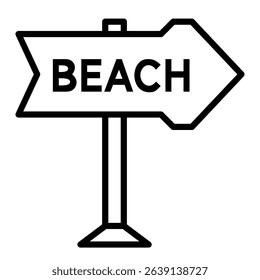 Minimalist beach arrow sign pointing right is featured in a black and white illustration, perfect for travel, vacation, and summer-themed designs.