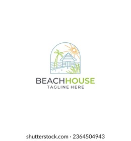 Minimalist Beach house logo design with line art style