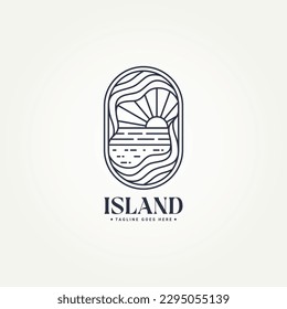 minimalist beach and island badge icon logo template vector illustration design. simple modern beach view with sunset and wave logo concept