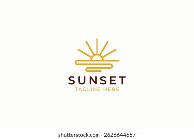 Minimalist Beach Sunset Logo Featuring Ocean Waves and Tropical Vibes