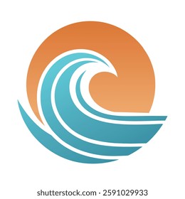 Minimalist Beach Sunset and Waves Logo Design.
