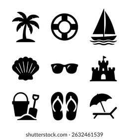 Minimalist beach themed silhouette icons