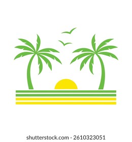 Minimalist Beach with Tropical Palm Tree Vector Design	