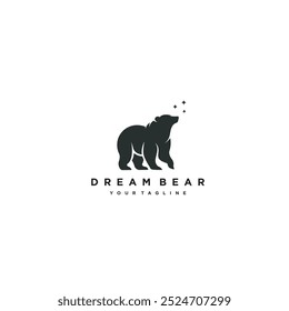 Minimalist bear logo design with stars, symbolizing dreams and creativity. Perfect for branding, business identity, and artistic representation.