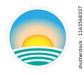 Minimalist beautiful sunset over the ocean Vector illustration. Flat sunset, color illustration. The sun and the sea, a sign of nature. Sea sunset or sunrise.