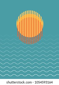 Minimalist Beautiful Sunset Over Ocean Vector Illustration