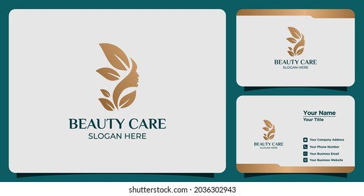 minimalist beauty abstract logo salon and spa silhouette shape concept logo and business card template