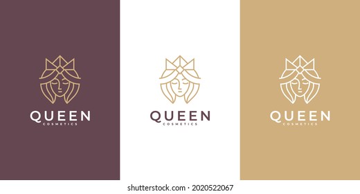 minimalist Beauty queen feminine salon logo icon line art, with crown concept