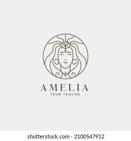 Minimalist beauty queen logo design template