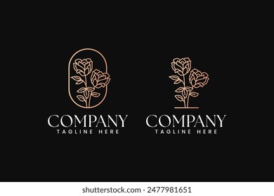 minimalist beauty rose flower and leaf branch line art logo design for fashion boutique florist