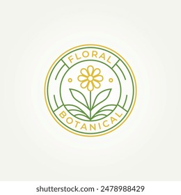 Minimalistische Schönheit Sonnenblumen Abzeichen Linie Kunst-Icon-Logo-Vektorillustration-Design. Einfaches modernes botanisches, Boutique, blühendes Emblem-Logo-Konzept