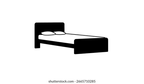 Ícone minimalista da cama, símbolo vetorial preto para mobiliário, casa e decoração de interiores