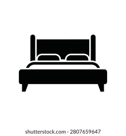 Minimalist bed icon graphic element for sleep comfort and home decor concepts. Useful for hotel bedding or wellness advertising.
