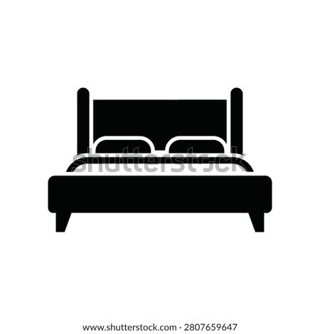 Minimalist bed icon graphic element for sleep comfort and home decor concepts. Useful for hotel bedding or wellness advertising.